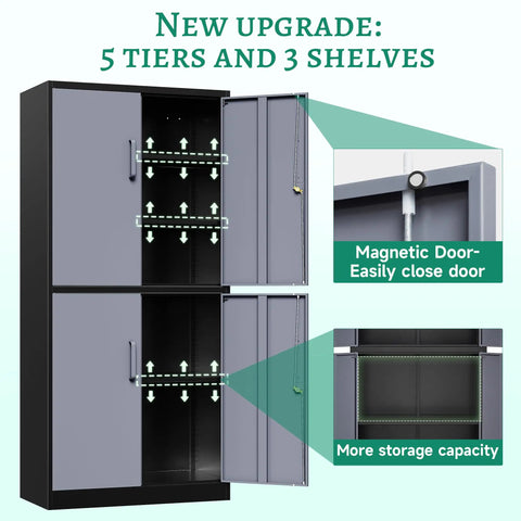 Heavy Duty Metal Storage Cabinet With Locking Doors And Shelves 71 Inch Tall Steel Garage Cabinet Built Tough For Home Office Workshop And Warehouse Powder Coated Finish Moisture Proof And Rust Resistant Secure Locking opened with 3 shelves
