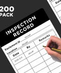 Inspection record sheet with fields for equipment details, part of 200 Pack Dot Inspection Stickers And Heavy Duty Adhesive Labels 6 By 3 Inches For Equipment Maintenance.