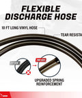 Flexible 10 FT vinyl discharge hose for Heavy Duty Fuel Transfer Pump with tear-resistant and upgraded spring reinforcement.