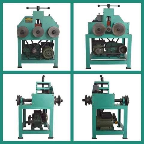 Dang Solid Heavy Duty 1.5Kw Electric Pipe Bender showing motor and roller setup for bending metal pipes.