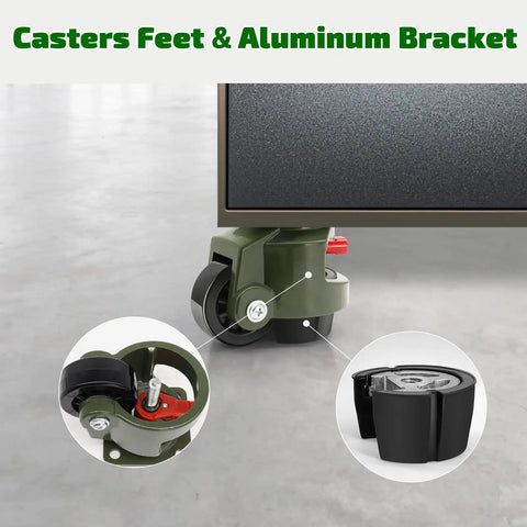 Heavy Duty Leveling Casters With Ratchet Arm Set Of 4, 6600 Lb Capacity, Retractable Height Adjustment, Nylon Wheels, Green, Ideal For Moving Heavy Equipment And Machines With A Smooth Roll