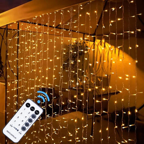 300 LED Curtain String Lights With Remote Control, Warm White Indoor Outdoor Decor For Holidays And Events