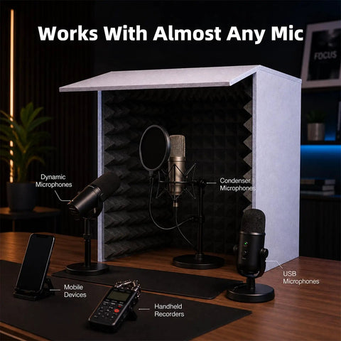 Knock Out Room Noise And Capture Studio Grade Vocals In This Heavy Duty Portable Soundproof Booth with multiple microphones
