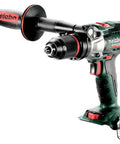 Premium 18V Brushless Cordless Hammer Drill Driver Featuring A Beefy Half Inch Quick Swap Chuck And Smart Torque Control To Rattle Off Stripped Bolts Like A Boss While Crushing Concrete Tasks Tool Only, side view showing chuck and handle.