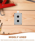 Aluminum Control Switch Box With Two Holes, Outdoor Switch Console Case, Emergency Stop Push Button Station, Built Tough For Industrial Electrical Panels; gray box on wood