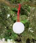 Bolleke Red Indoor Outdoor LED Lantern Cordless Rechargeable Light For Patio And Backyard Vibes hanging on tree branch