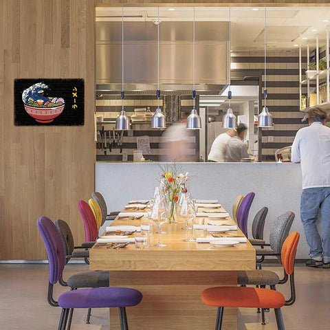 Dining area with wall showing Vintage Metal Sign Ramen Noodle Soup Tin Wall Art 8 By 12 Inch For Kitchen Home Bar Office Decor
