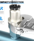 Close-up of Female Straight Push To Connect Pneumatic Fittings One Quarter Inch Tube Outer Diameter To One Quarter Inch NPT Thread.