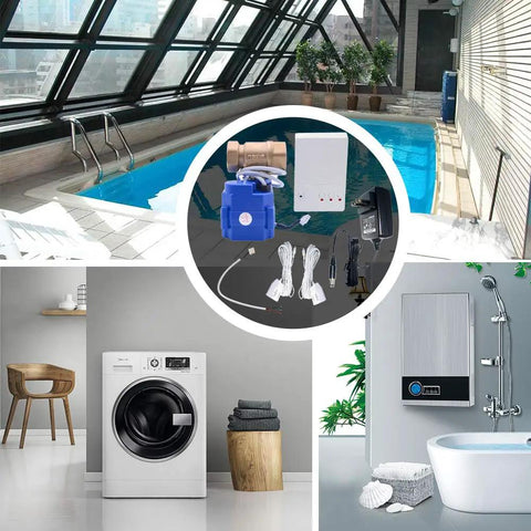 Leak Detector With Auto Shutoff Valve And Loud Alarm, Three-Quarter Inch NPT Fittings for laundry, water heaters, easy install