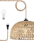 Plug In Pendant Light With Dimmable Cord Handcrafted Rattan Wicker Basket Shade Boho Farmhouse Hanging Lamp For Living Room And Kitchen