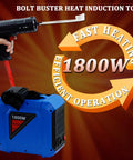 Blue 1800W induction bolt heater power unit with handheld heat gun and 4-coil head for automotive bolt removal