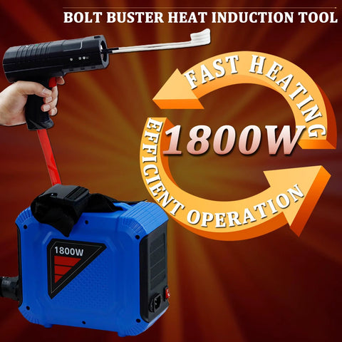 Blue 1800W induction bolt heater power unit with handheld heat gun and 4-coil head for automotive bolt removal