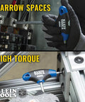 Eight-Piece T-Handle Hex Key Set With Six Inch Blades, Metric Allen Wrenches, Stand Included shown in tight spaces use