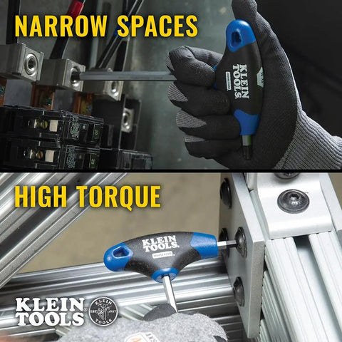 Eight-Piece T-Handle Hex Key Set With Six Inch Blades, Metric Allen Wrenches, Stand Included shown in tight spaces use