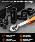 Pro Grade Oxygen Sensor Socket Set With Quick Release Ratchet For Easy O2 Sensor Removal, 7/8 Inch Offset Sockets, 3/8 and 1/2 Inch Drives