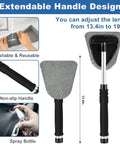 Windshield Cleaner Tool And 13 Piece Car Interior Cleaning Kit with extendable handle and microfiber pad shown with measurements.