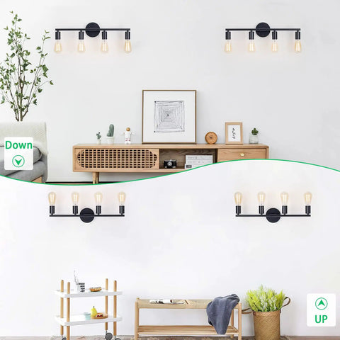 4 Light Black Vanity Light Fixture For Bathroom Over Mirror Vintage Farmhouse Industrial Wall Sconce with E26 Bulbs in living room