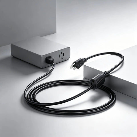 Six Pack 16 Awg 13 Amp Heavy Duty Indoor Extension Cords One Foot with grounded plug connecting to a power outlet.