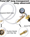 Coolant Vacuum Refill Kit For Radiator With Vacuum Gauge Tool And 32mm 35mm 40mm 45mm Adapters showing transparent hose and fittings