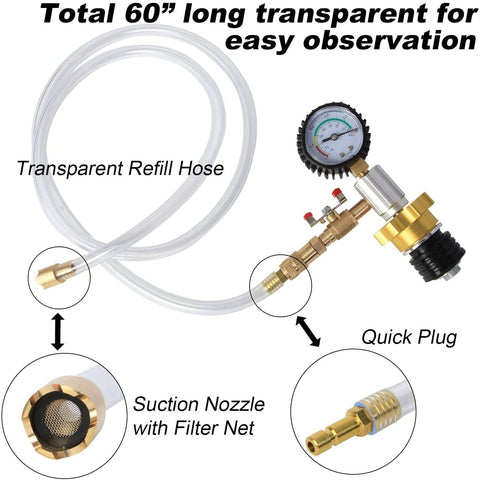 Coolant Vacuum Refill Kit For Radiator With Vacuum Gauge Tool And 32mm 35mm 40mm 45mm Adapters showing transparent hose and fittings