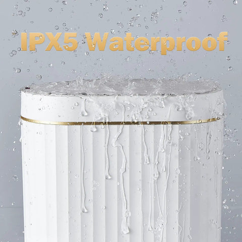 Hands Free Sensor Trash Can With Lid 2 Gallon Automatic Motion Activated Garbage Bin Waterproof IPX5 close-up with water droplets