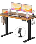 Height Adjustable Electric Standing Desk With Memory Presets, 46 x 24 Inches, Sit Stand Office Desk, phone holder, monitors