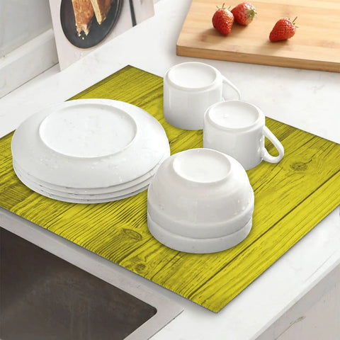 Wood Grain Print Microfiber Dish Drying Mat For Kitchen Counter, Ultra Absorbent Surface, Machine Washable Rack Pad with dishes
