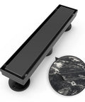 12 Inch Linear Shower Drain With Accessories Rectangular Floor Drain Reversible 2 In 1 Cover Tile Insert Grate Removable SUS304 Stainless Steel Matte Black CUPC Certified