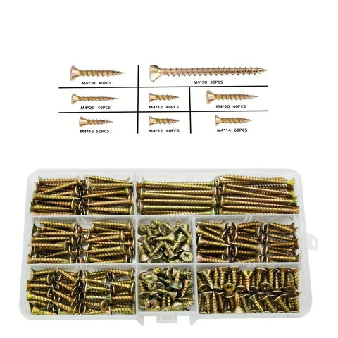 340 Piece M4 Wood Screws Set For Furniture Assembly Self Tapping Phillips Flat Head Countersunk Screws in plastic organizer