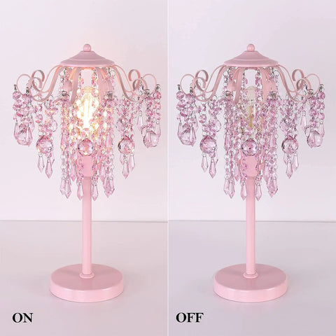 Dope Modern Table Lamp With Chrome Metal And Clear Crystal Shade For Bedroom, Living Room Or Office, lit and unlit view.