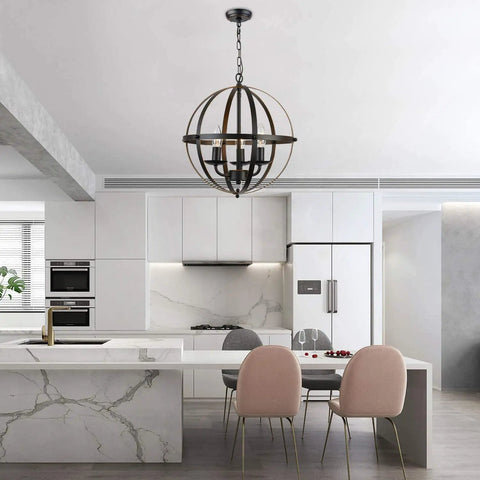 Oil Rubbed Bronze Orb Chandelier, Dope 3 Light Small Pendant For Dining Rooms, Sphere Light Fixture in kitchen setting.