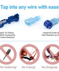 120-piece blue T-Tap wire connectors set with storage case; copper tin plating for corrosion resistance