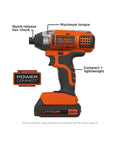20V Max Cordless Impact Driver Kit With One Quarter Inch Quick Release Chuck Delivers Up To One Thousand Three Hundred Seventy Five Inch Pounds Torque, Three Thousand RPM, And Three Thousand Nine Hundred IPM, Plus A Soft Touch Grip For Beast Mode