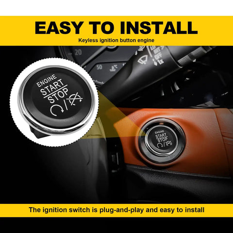 Keyless Start Ignition Push Button Switch For Chrysler Jeep Commander Grand Cherokee Dodge Challenger Durango Charger Town And Country Grand Caravan Replacement 1FU931X9AC 33370101 Direct Fit Easy Install - installed view in dashboard