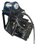 Professional Grade Heavy Duty Hydraulic Rotating Tree Shear Excavator Attachment close-up view of hydraulic components and mounting.