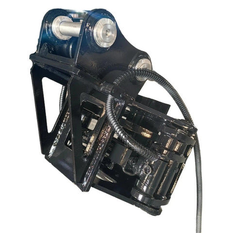 Professional Grade Heavy Duty Hydraulic Rotating Tree Shear Excavator Attachment close-up view of hydraulic components and mounting.