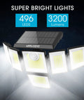 Solar Motion Flood Lights For Outdoors, 3200lm With 496 LEDs, 6 Heads shown illuminated