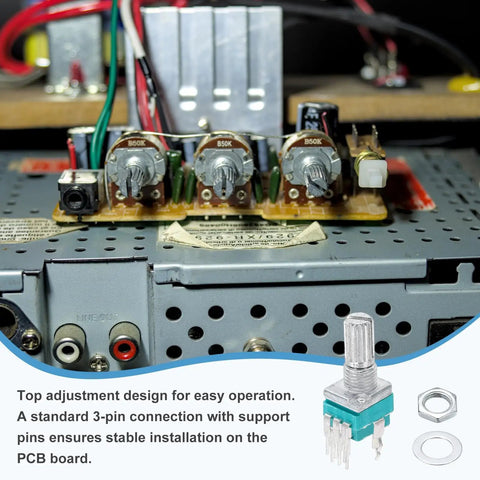 RK097N B5K 3Pin Sealed Linear Rotary Potentiometer on audio board with PCB connections displayed