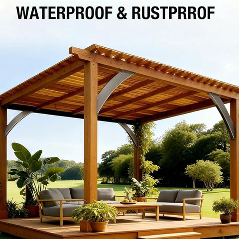 Rock Solid Heavy Duty Connector Bracket Kit 45 Degree Support For Wooden Structures And Garden Pergolas Featuring Inside Mount Roof Riser Design Making Diy Corner Bracing A Quick Snap For Any Backyard Build, showcasing a stylish outdoor pergola.