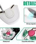 Flamingo Dance Mallet Putter Headcover With Magnetic Closure Eco Friendly Synthetic Leather White Wood Look Details