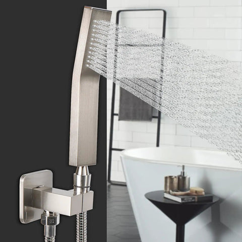 Top Shelf Handheld Shower Head Rig With High Pressure Spray And Flex Hose Kit, Solid 304 Stainless Steel Body, Slick Brushed Nickel Finish, Heavy Duty Wall Mount Bracket For No Fuss Bathroom Upgrades