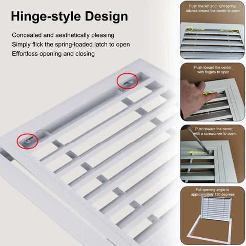 Aluminum Louvered Access Panel For Drywall Ceiling And Wall Vent Grille With No Sweat Quick Setup and hinge-style design for easy access.