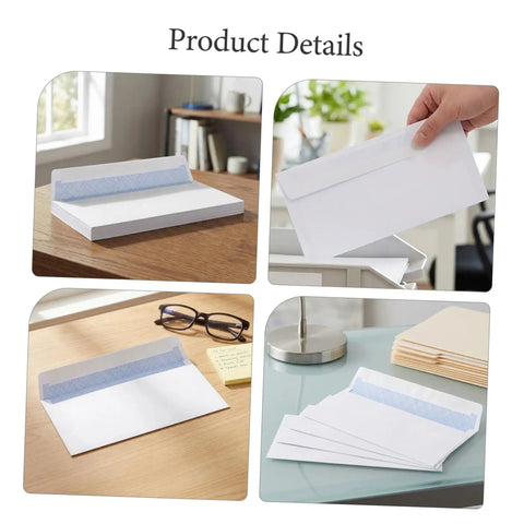 White Self Sealing Envelopes 100 Pack With Peel And Seal Flap For Biz Mail And Legal Documents shown on desk