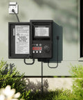 Outdoor power pack with Photo Eye Light Sensor For Power Pack Transformers, Dusk To Dawn Auto On Off Switch, on a building wall.