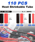 Heat shrink tubing sizes for Battery Cable Lug Crimping Tool Set For AWG 10 Up To One Zero, shown in black and red tubes.