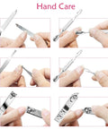 18 Piece Manicure And Pedicure Set With Stainless Steel Tools in use, features various instruments for hand care and grooming.