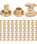 Copper Leather Rivets Kit 100 Sets With Golden Double Cap Fasteners For DIY Leather Craft Easily Install By Hand No Tool Needed Durable Snap Rivets For Clothing Bags Belts And Accessories Perfect For Sewing And Craft Projects, gold-tone