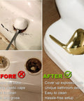 Gold Ceramic Bird Toilet Bolt Covers Set Of 2 Decorative Toilet Bolt Caps For Bottom Of Toilet Easy Install Bathroom Decor Accessories Cute And Functional showing installation before and after.