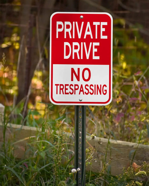 Built Legit Tough Private Driveway Sign 2 Pack 12X18 No Trespassing Warning Board Rust Free Aluminum in outdoor setting.