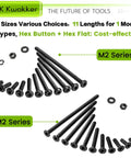 M2 Screw Kit 4mm To 40mm With Button Head And Flat Head Zinc Plated Screws displayed in multiple sizes and types